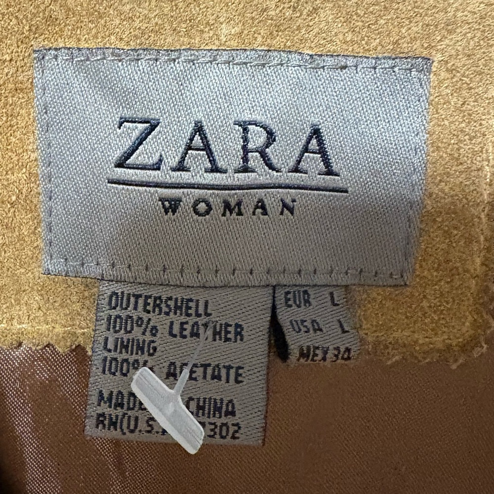 Zara Tan Suede Leather Belted Button Up Jacket Size Large - Picture 3 of 6